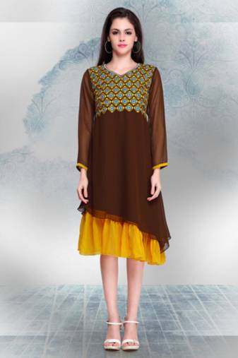 Brown Georgette Embroidered Fancy Tunic
