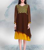 Brown Georgette Embroidered Fancy Tunic