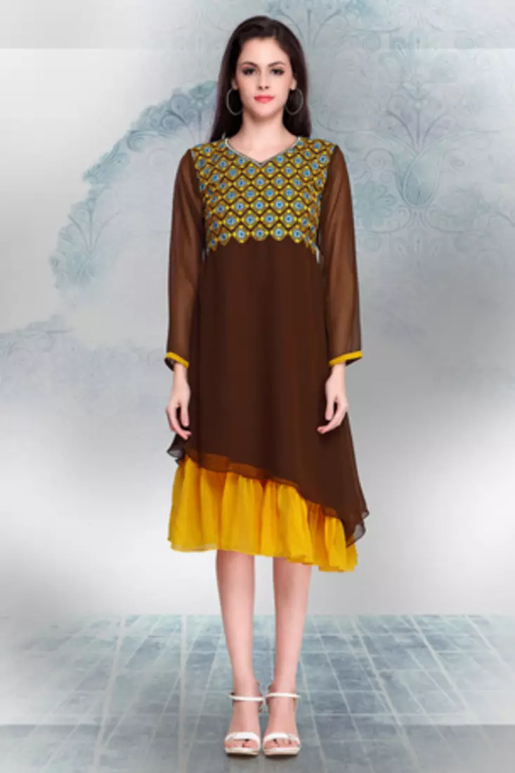 Brown Georgette Embroidered Fancy Tunic