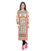 Multi Colour Crepe Embroidered Long Kurti