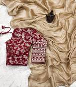 Light Brown Silk Tissue Saree with Sequin and Thread Embroidered Blouse(Stitched-38)