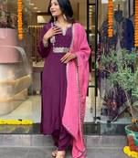 Beautiful Silk Embroidered Kurta Pant Dupatta Set