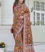 Indian Traditional Orange Soft Vibrant Festival Patola Weaving Silk Blend Saree Patola Gujarati Woman Woven Saree Blouse