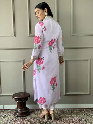Women's French Crepe Embroidered and Printed Straight Kurta with Rayon Pant And Dupatta Set 2