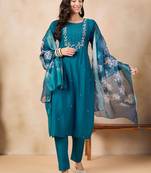 Printed Viscose Rayon Fabric Straight Kurta, Pant and Dupatta Set