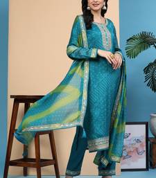TRENDMALLS Damen Kurta-Set – Grünes Stickerei-Outfit Mit Dupatta Für Festivals & Hochzeiten