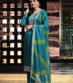 Women's Turquoise Embroidery Bandhani Print Salwar Suit Set with Dupatta