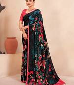 Jivora Women Crepe Soft Silk Striped And Floral Printed Saree Without Blouse
