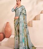 Jivora Women Crepe Soft Silk Striped And Floral Printed Saree Without Blouse