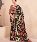 Jivora Women Crepe Soft Silk Striped And Floral Printed Saree Without Blouse