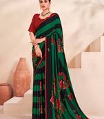 Jivora Women Crepe Soft Silk Striped And Floral Printed Saree Without Blouse