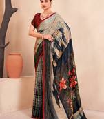 Jivora Women Crepe Soft Silk Striped And Floral Printed Saree Without Blouse