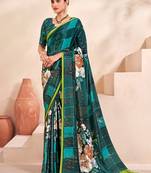 Jivora Women Crepe Soft Silk Striped And Floral Printed Saree Without Blouse