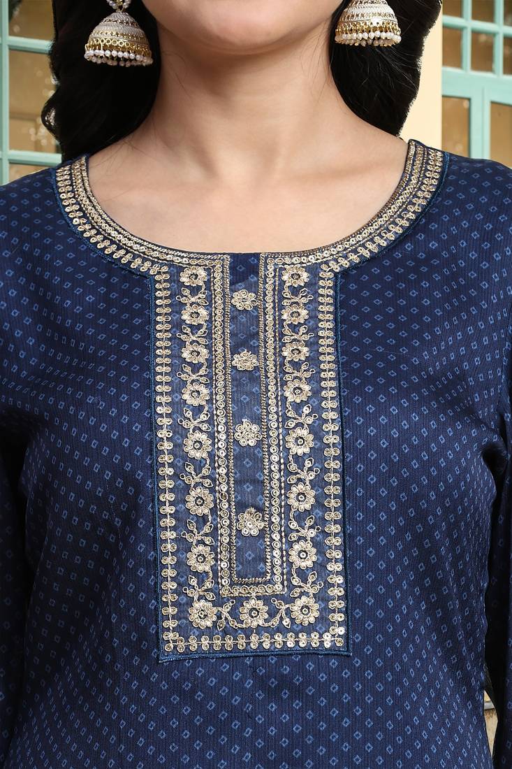 Trendmalls Women's Chiffon Embroidery Bandhani Print Salwar Suit Kurta Pant with Dupatta