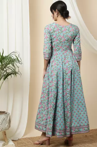 Women Printed Pure Cotton Anarkali Kurta