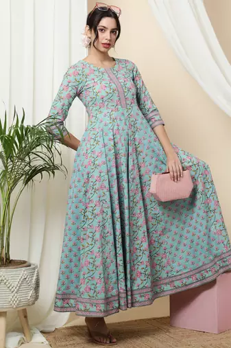 Women Printed Pure Cotton Anarkali Kurta