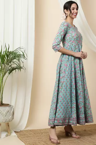 Women Printed Pure Cotton Anarkali Kurta