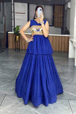 Blue Gorgette Leheriya Printed Lehenga With Kediya Top 3
