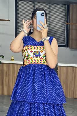 Blue Gorgette Leheriya Printed Lehenga With Kediya Top 5