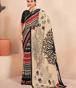 Jivora Women Crepe Soft Silk Striped And Floral Printed Saree Without Blouse
