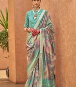 Foliage Prints Silk Turquoise Classic Saree