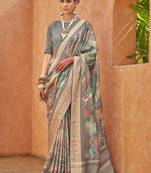 Silk Foil Print Saree In Grey