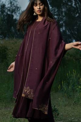 Aari Embroidered Wine Coloured Anarkali Set Stitched  5