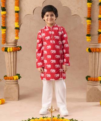Trunk tales boys red kurta with pant 1