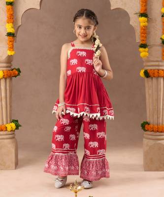 Trunk tales girls red kurta with pant 1