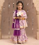 Lavender cotton kurta with sharara with dupata ethnic set