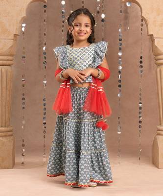 Grey cotton lehanga and choli with dupata ethnic set 1