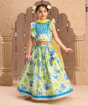 Green cotton lehanga and choli with dupata ethnic set 1