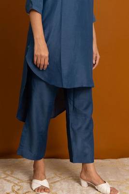 Prussian blue,plain,linen cotton, formal/casual co-ord set 4