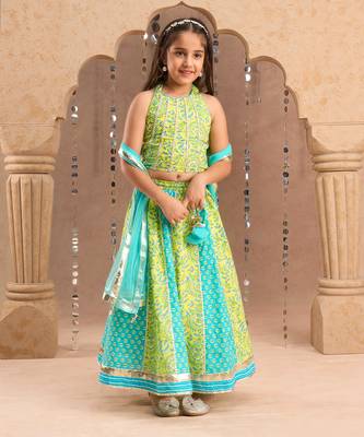Green cotton lehanga and choli with dupata ethnic set 1