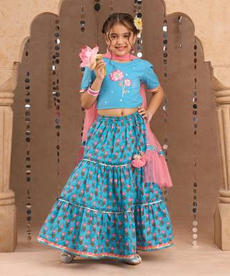 Blue cotton lehanga and choli with dupata ethnic set 1