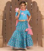 Blue cotton lehanga and choli with dupata ethnic set