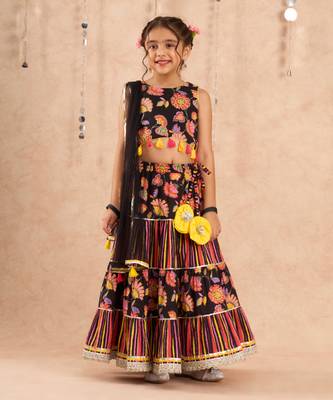 Black cotton lehanga and choli with dupata ethnic set 1
