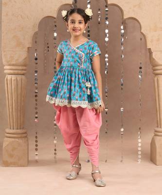 Blue cotton kurta with dhoti ethnic set 1
