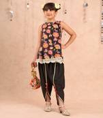 Black cotton kurta with dhoti ethnic set
