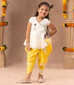  white girls cotton kurta and yellow dhoti ethnic set