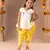  white girls cotton kurta and yellow dhoti ethnic set