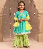 Green cotton kurta with sharara with dupata ethnic set
