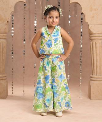 Green cotton top with pant co-ordinate ethnic set 1
