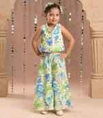 Green cotton top with pant co-ordinate ethnic set