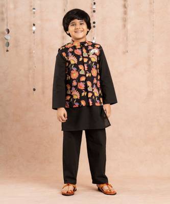 Black kurta and pyjama with jacket ethnic set 1