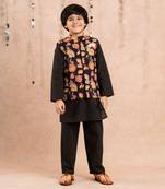 Black kurta and pyjama with jacket ethnic set