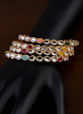 Gold Plated Kundan and Stone Bangles BD702 2