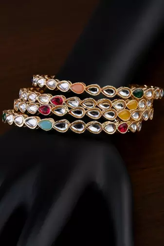 Gold Plated Kundan and Stone Bangles BD702