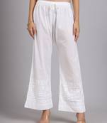 White chikankari cotton straight palazzo fits upto 42 inches waist