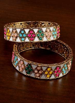 Antique gold multicolored kundan stone bangles bd710 1